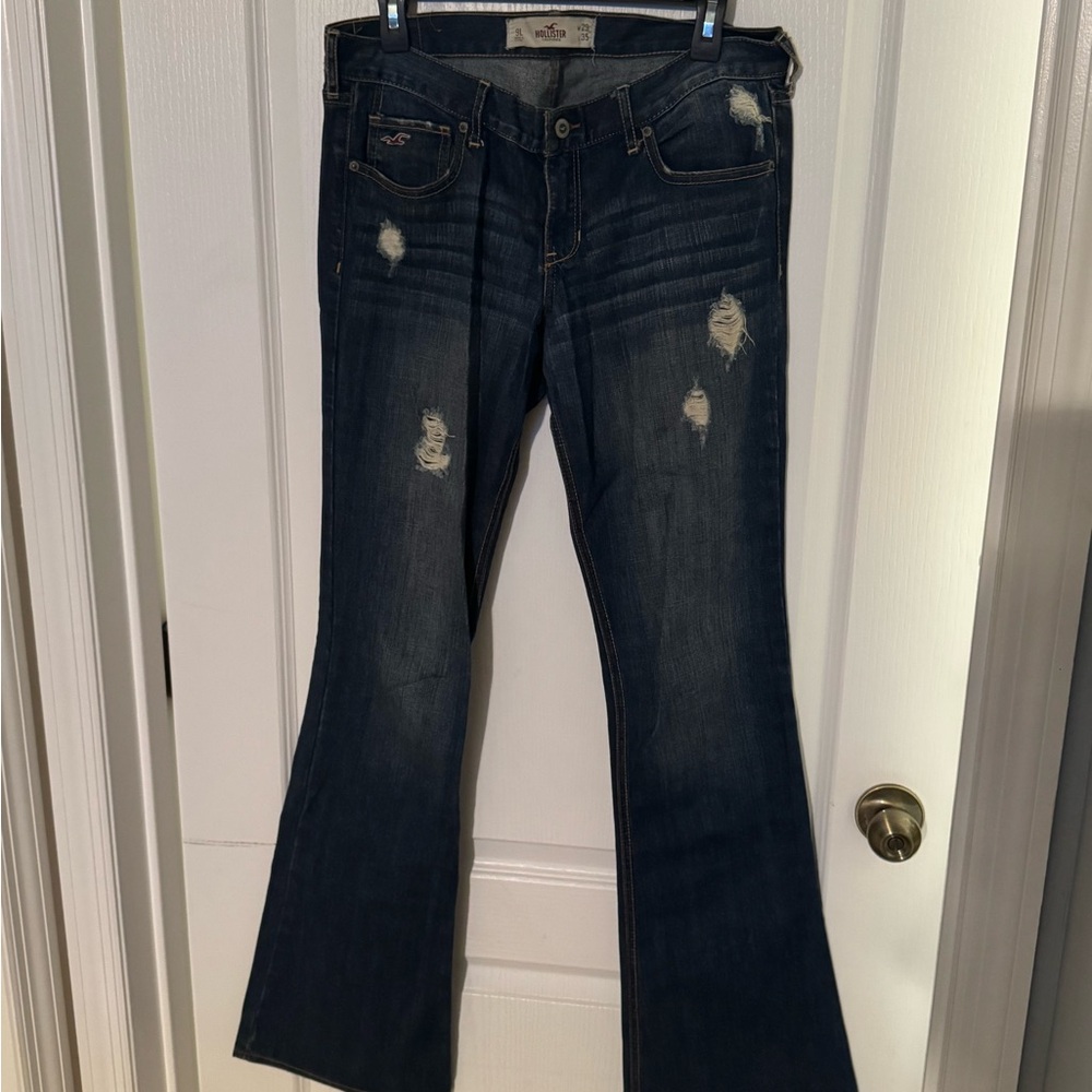 Hollister Dark Blue Distressed Flare Jeans